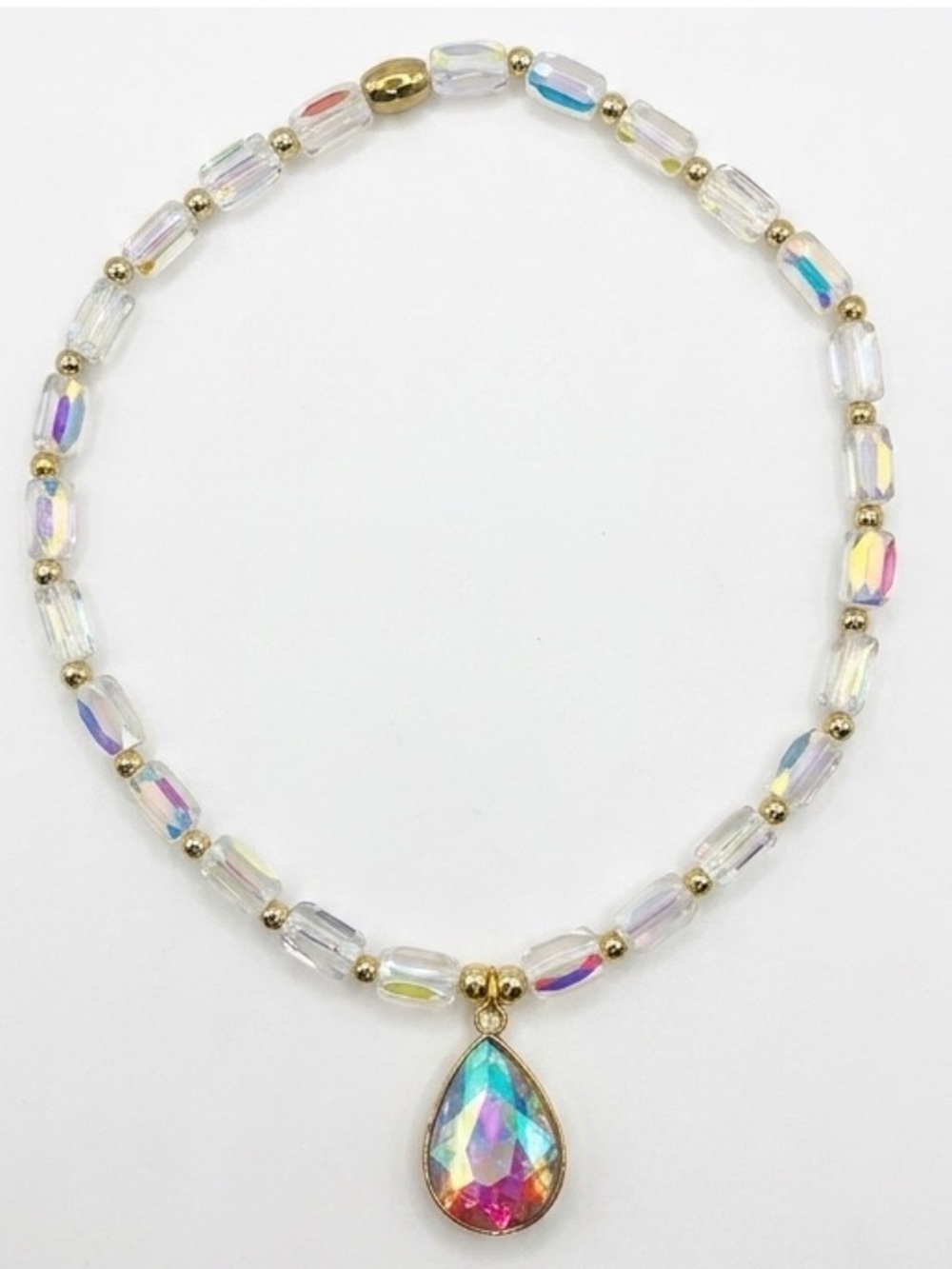 *ANKLET* S. Steel AB Clear Teardrop with AB Clear Crystal Stretchy Anklet - Picture 2 of 7
